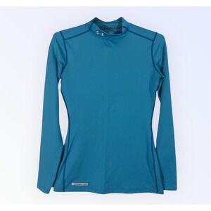 Under Armour COLDGEAR MOCK Shirt Womens Medium Blue BASE Layer Long Sleeve